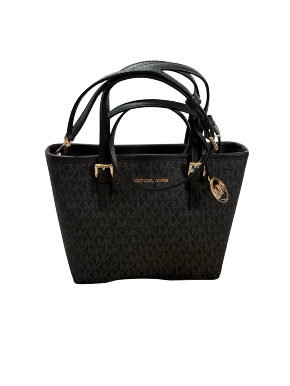 Michael Kors Black MK Signature Tote with Gold Accents